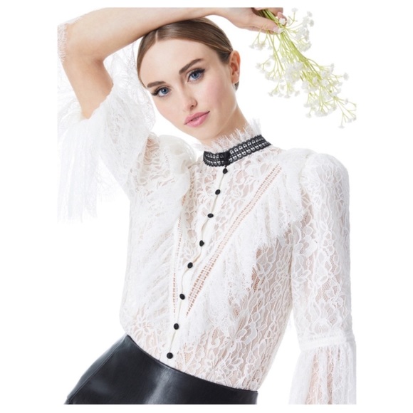 ALICE + OLIVIA Jessia Lace Button Front Blouse - Picture 9 of 13